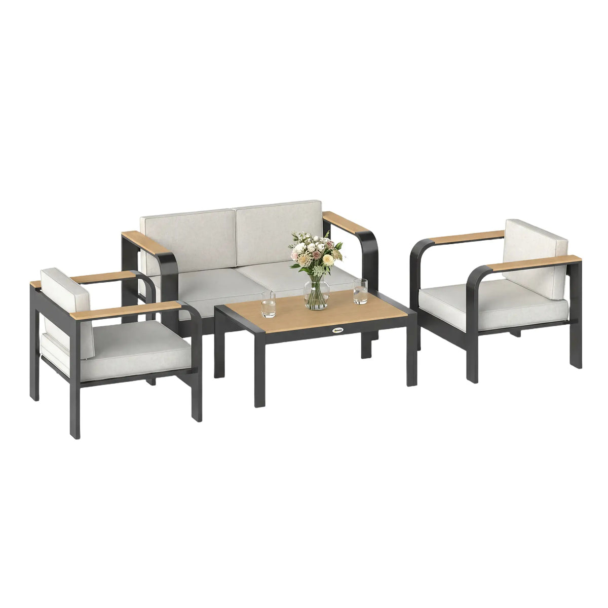 Outsunny 4 Piece Aluminium Garden Furniture Set with Olefin Cushions – Beige