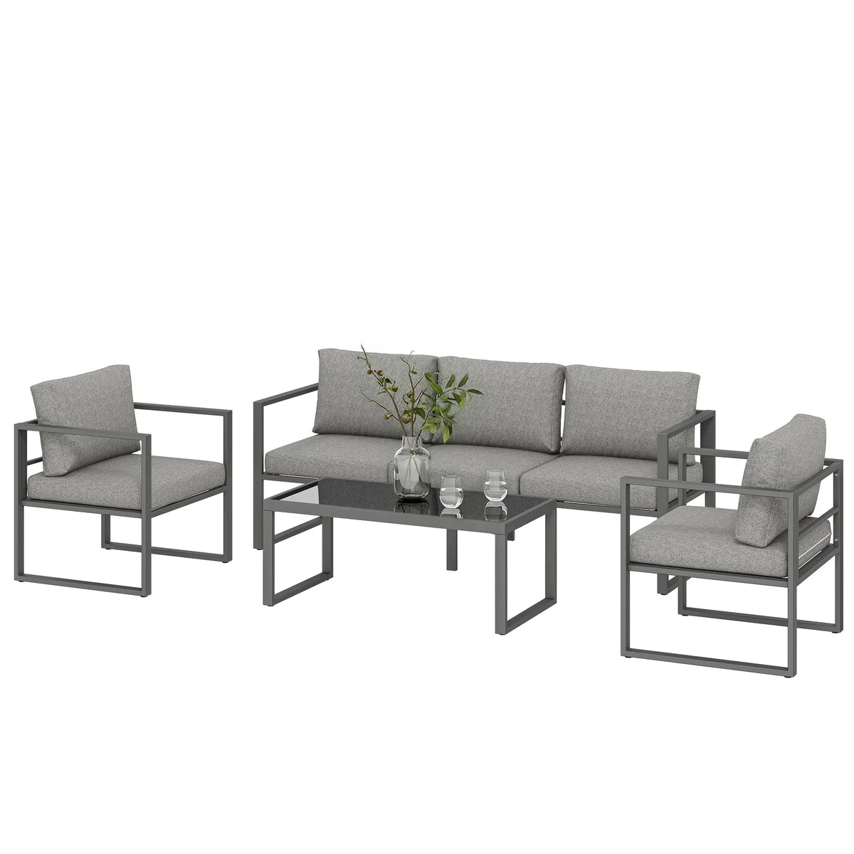 Outsunny 4 Piece Outdoor Garden Furniture Set with 3-Seater Sofa – Dark Grey