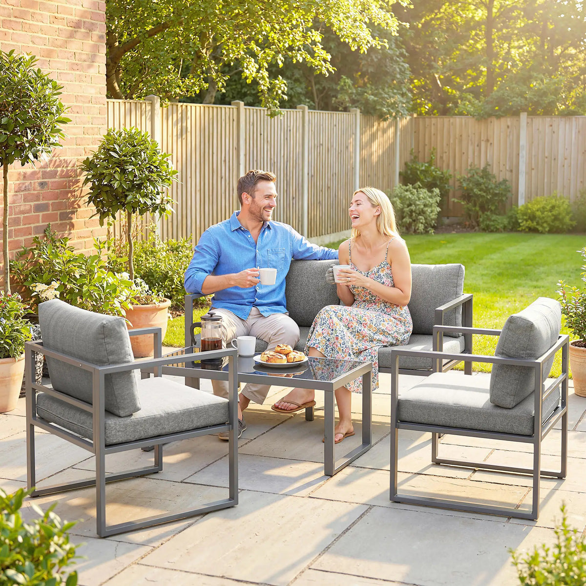 Outsunny 4 Piece Outdoor Garden Furniture Set with 3-Seater Sofa – Dark Grey