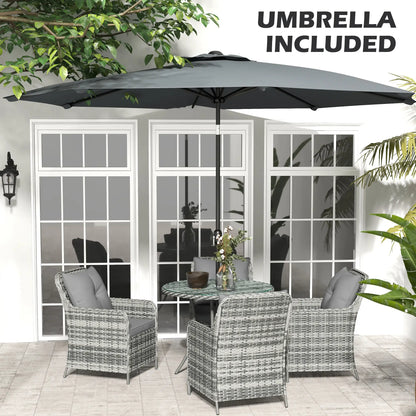 Outsunny 4 Seater Rattan Dining Set with Parasol & Cushions - Mixed Grey