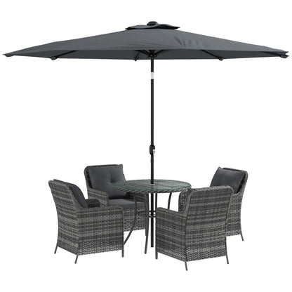 Outsunny 4 Seater Rattan Dining Set with Parasol & Cushions - Mixed Grey