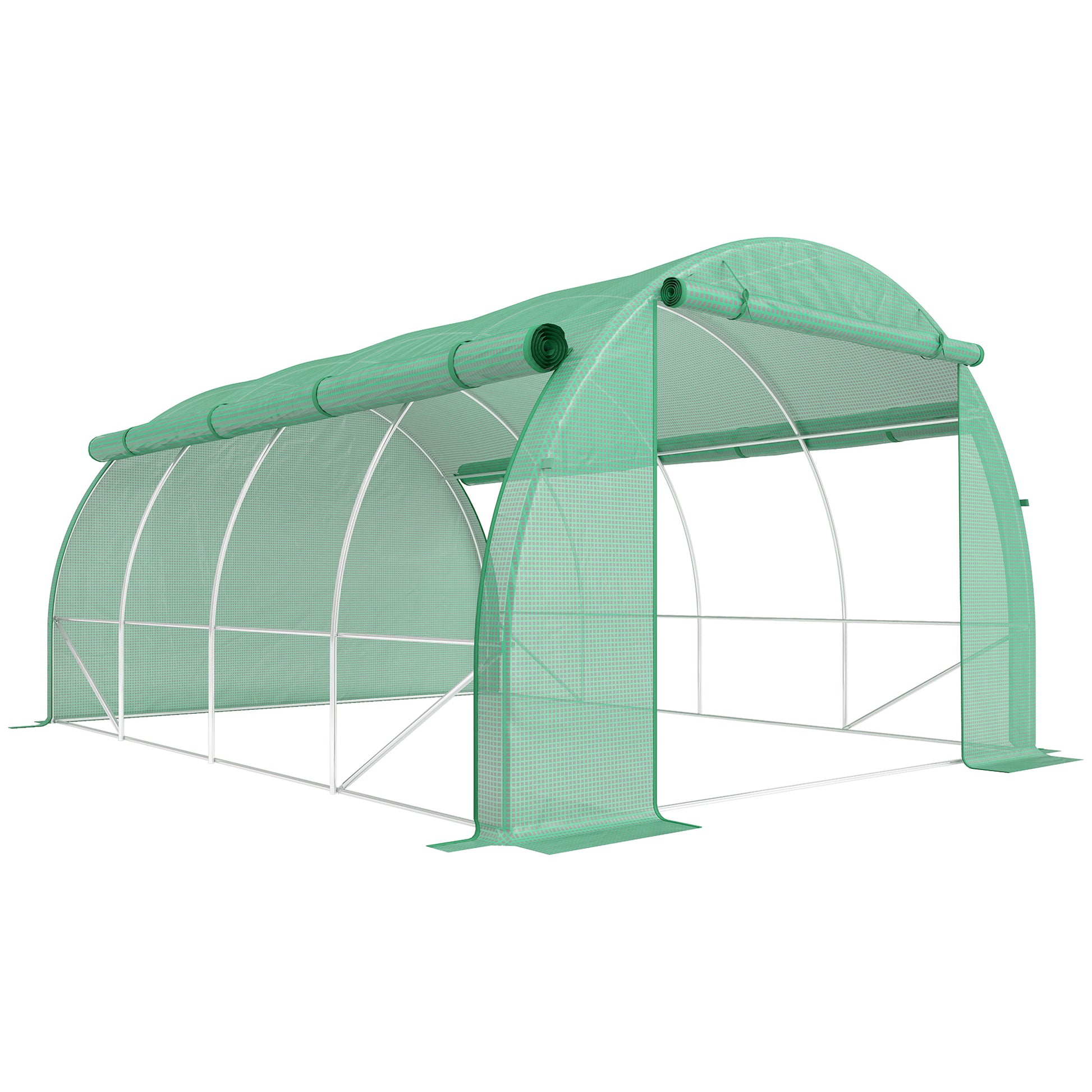 Outsunny 4x3m Walk-In Polytunnel Greenhouse with Roll-Up Sides, Green