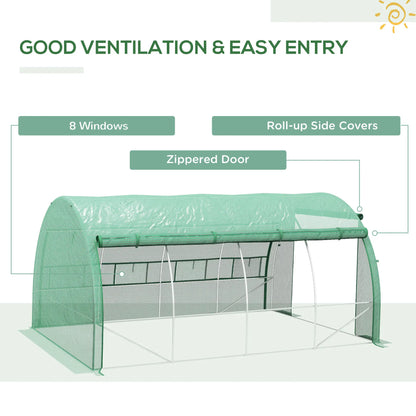 Outsunny 4x3m Walk-In Polytunnel Greenhouse with Roll-Up Sides, Green