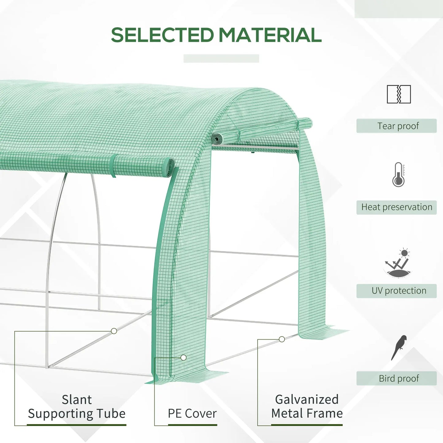 Outsunny 4x3m Walk-In Polytunnel Greenhouse with Roll-Up Sides, Green