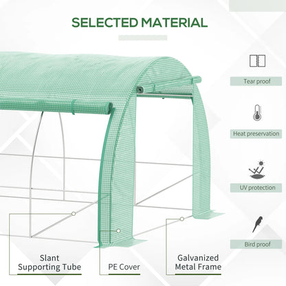 Outsunny 4x3m Walk-In Polytunnel Greenhouse with Roll-Up Sides, Green