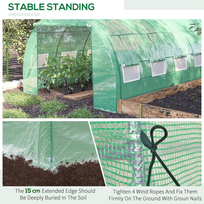 Outsunny 4x3m Walk-In Polytunnel Greenhouse with Roll-Up Sides, Green