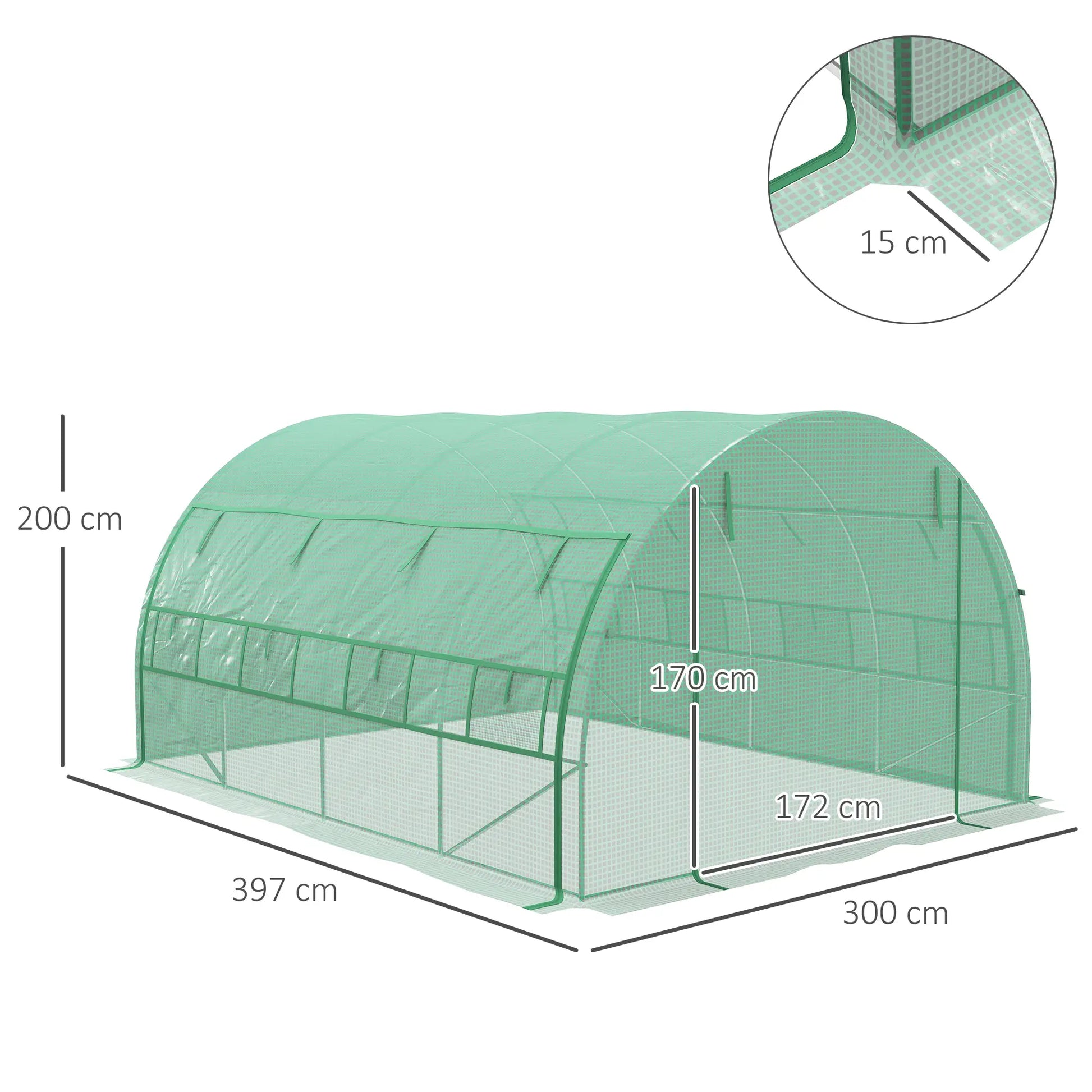 Outsunny 4x3m Walk-In Polytunnel Greenhouse with Roll-Up Sides, Green