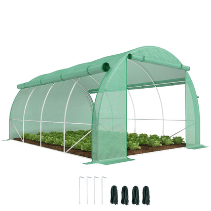 Outsunny 4x3m Walk-In Polytunnel Greenhouse with Roll-Up Sides, Green
