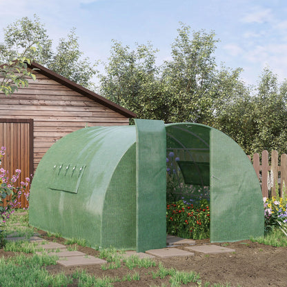 Outsunny 4x3m Walk-In Polytunnel Greenhouse with Steel Frame, Green
