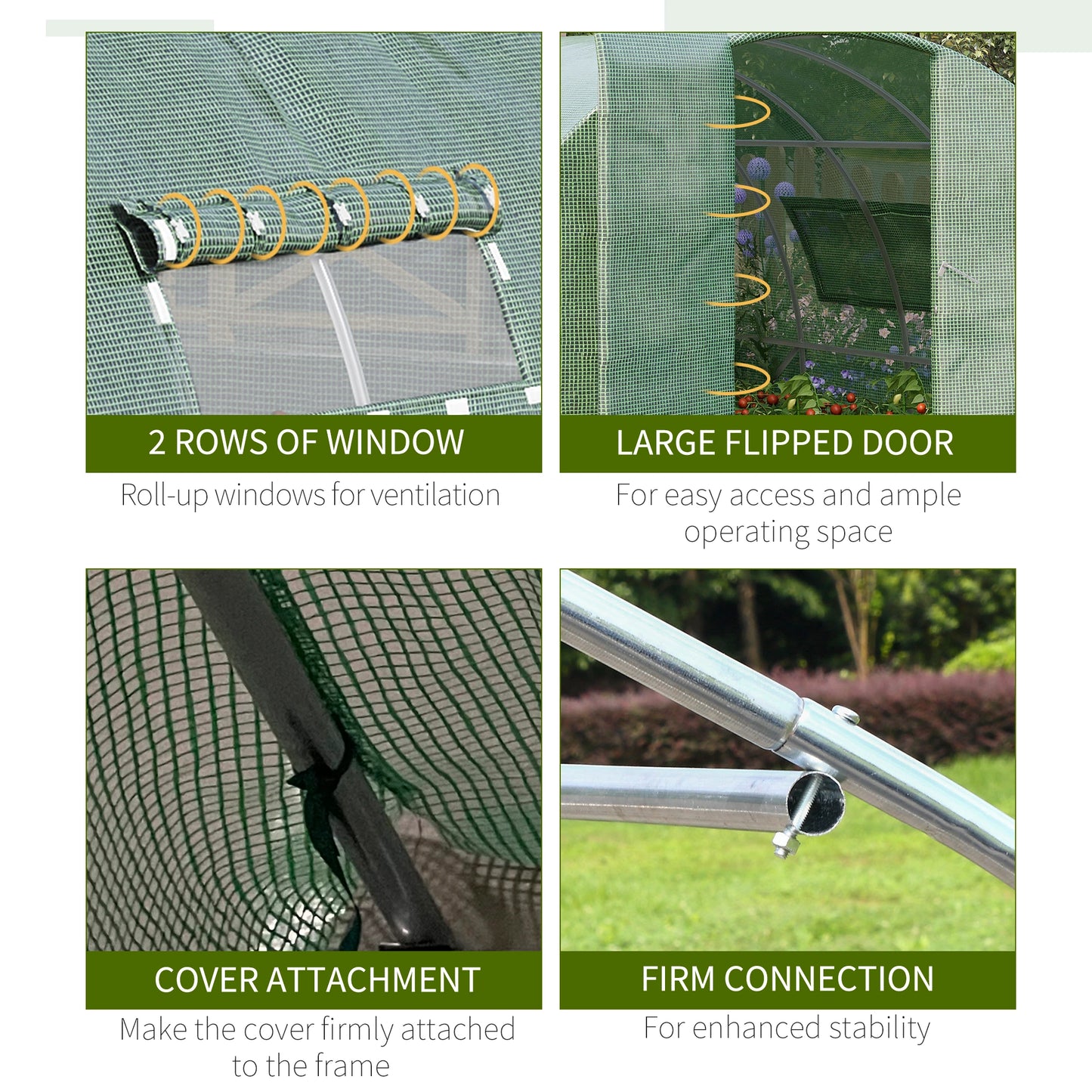 Outsunny 4x3m Walk-In Polytunnel Greenhouse with Steel Frame, Green