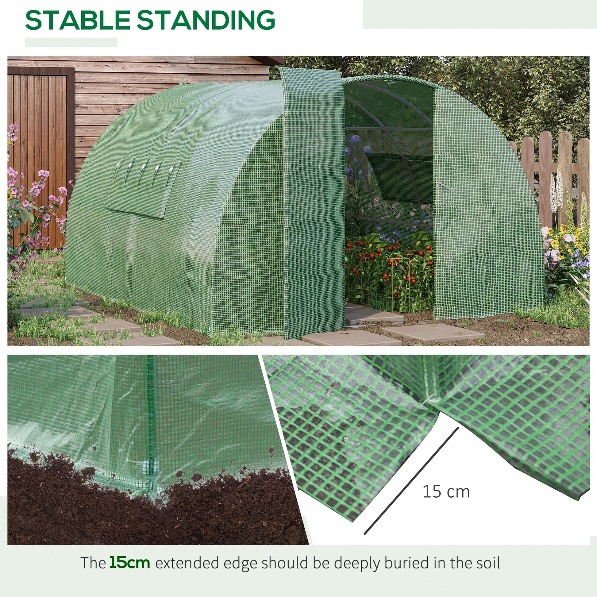 Outsunny 4x3m Walk-In Polytunnel Greenhouse with Steel Frame, Green
