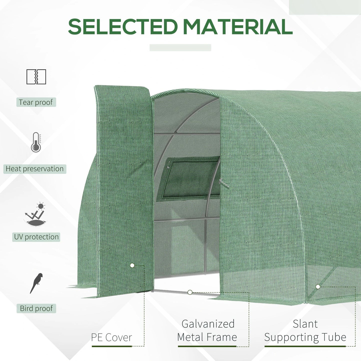 Outsunny 4x3m Walk-In Polytunnel Greenhouse with Steel Frame, Green