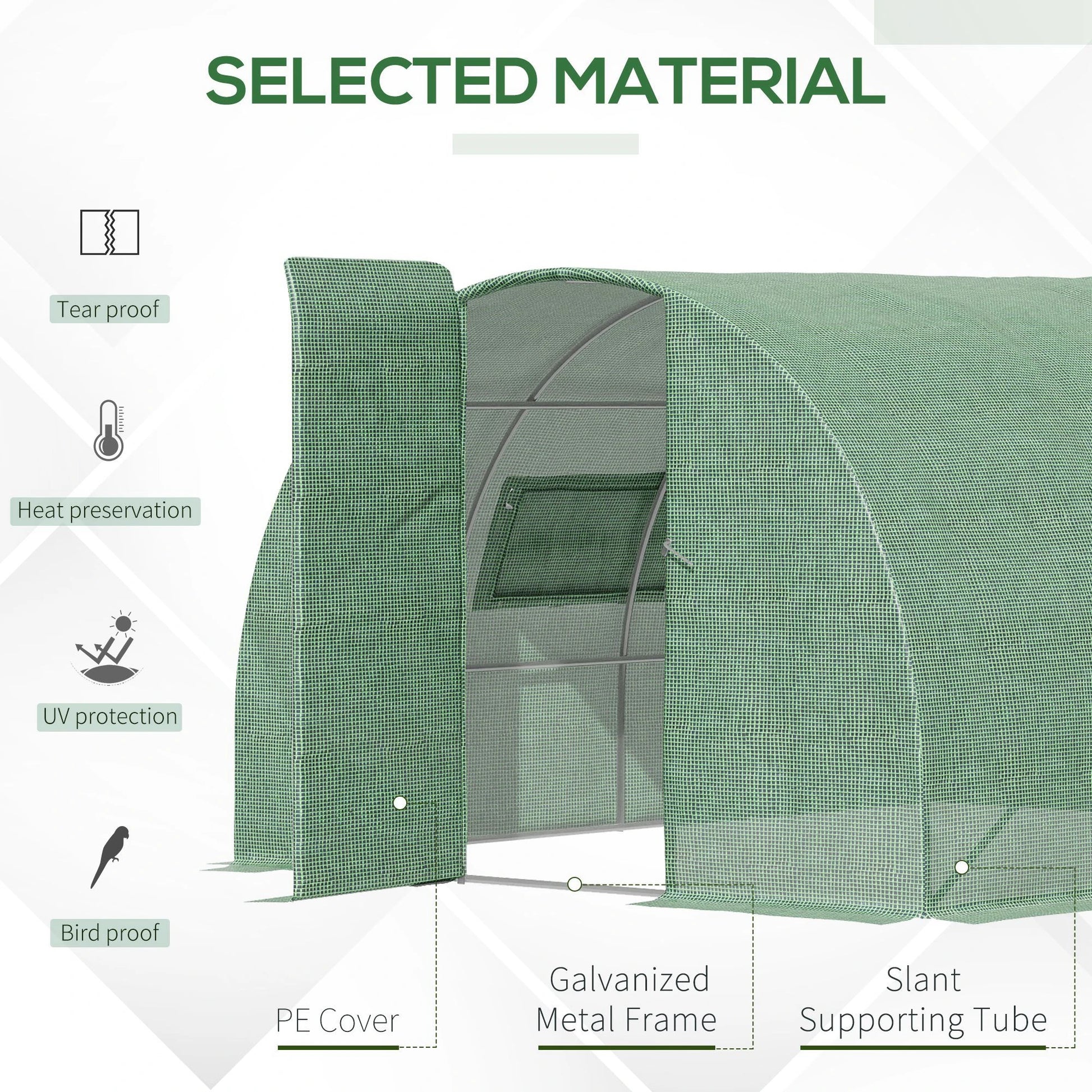 Outsunny 4x3m Walk-In Polytunnel Greenhouse with Steel Frame, Green