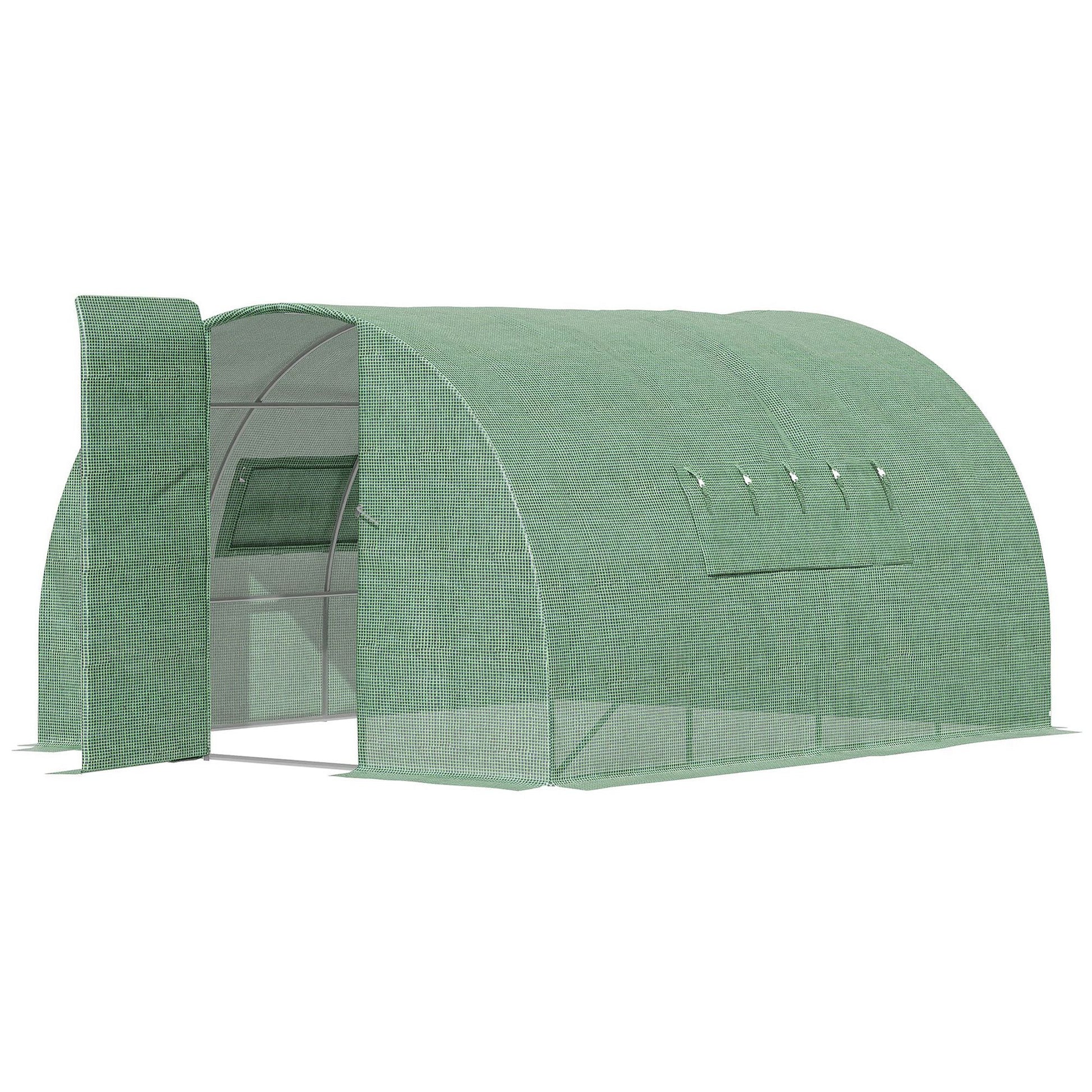 Outsunny 4x3m Walk-In Polytunnel Greenhouse with Steel Frame, Green