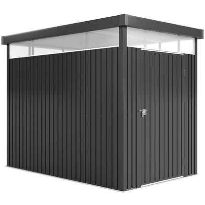 Outsunny 5.3 x 8.5ft Galvanised Steel Garden Shed with Roof Windows & Lockable Door, Dark Grey