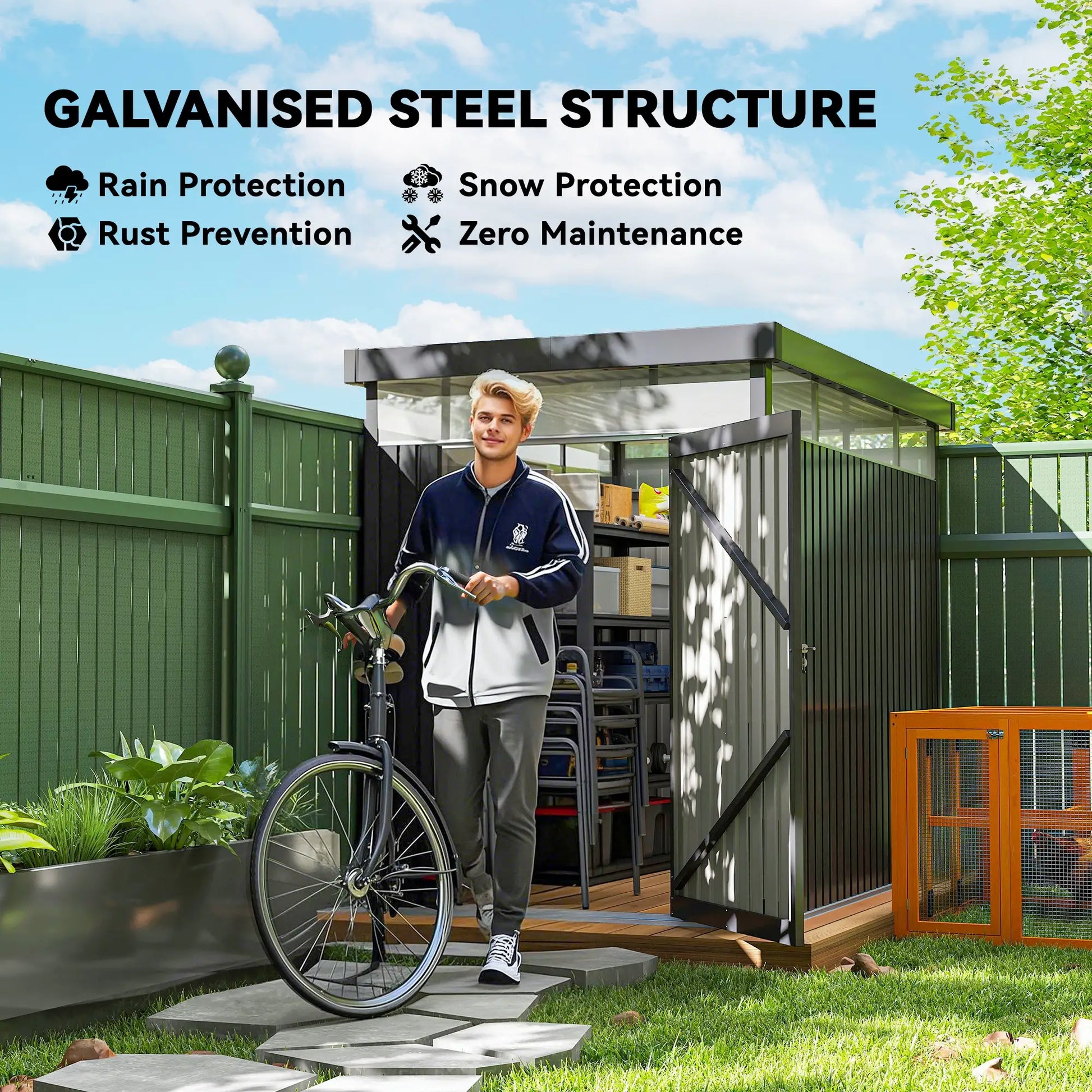 Outsunny 5.3 x 8.5ft Galvanised Steel Garden Shed with Roof Windows & Lockable Door, Dark Grey