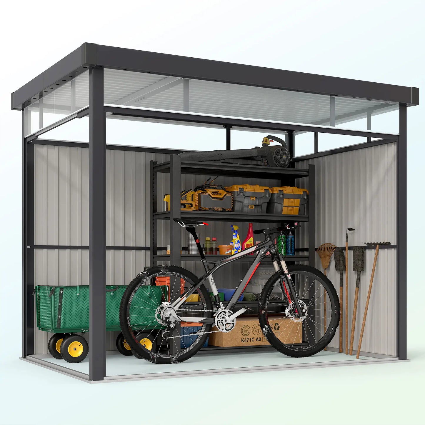 Outsunny 5.3 x 8.5ft Galvanised Steel Garden Shed with Roof Windows & Lockable Door, Dark Grey