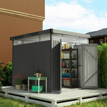 Outsunny 5.3 x 8.5ft Galvanised Steel Garden Shed with Roof Windows & Lockable Door, Dark Grey