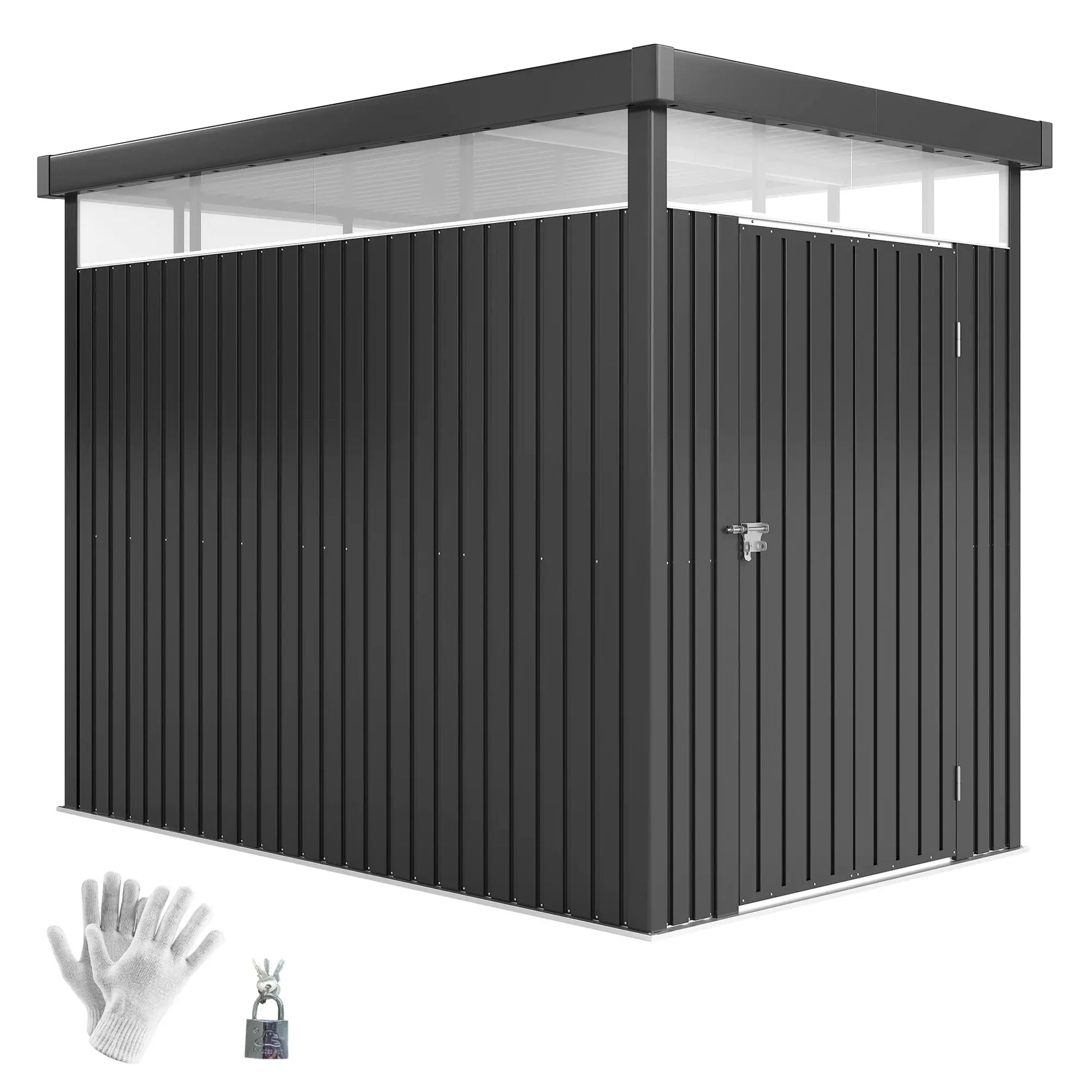 Outsunny 5.3 x 8.5ft Galvanised Steel Garden Shed with Roof Windows & Lockable Door, Dark Grey