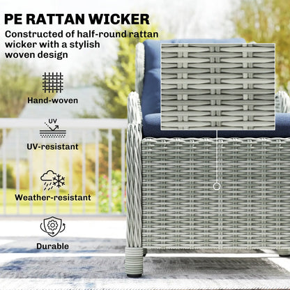 Outsunny 5 Piece Garden Furniture Set, Rattan Reclining Garden Chair Set of 2 with Footstool and Cushion for Balcony, Dark Blue
