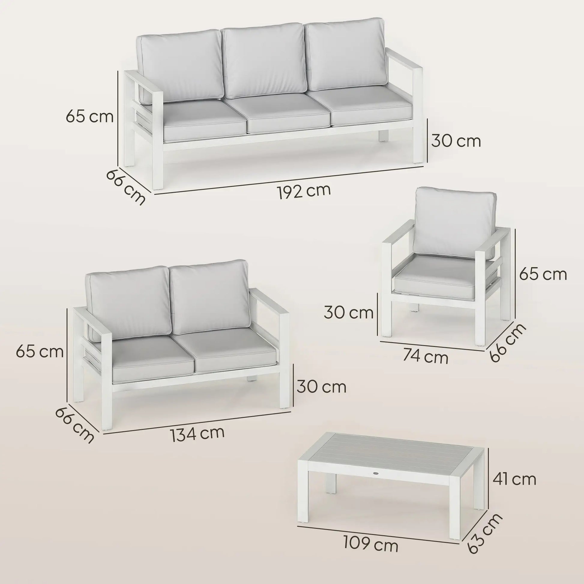 Outsunny 5 Pieces Aluminium Garden Furniture Set with Olefin Cushions, Extra Deep Outdoor Garden Sofa Set, White