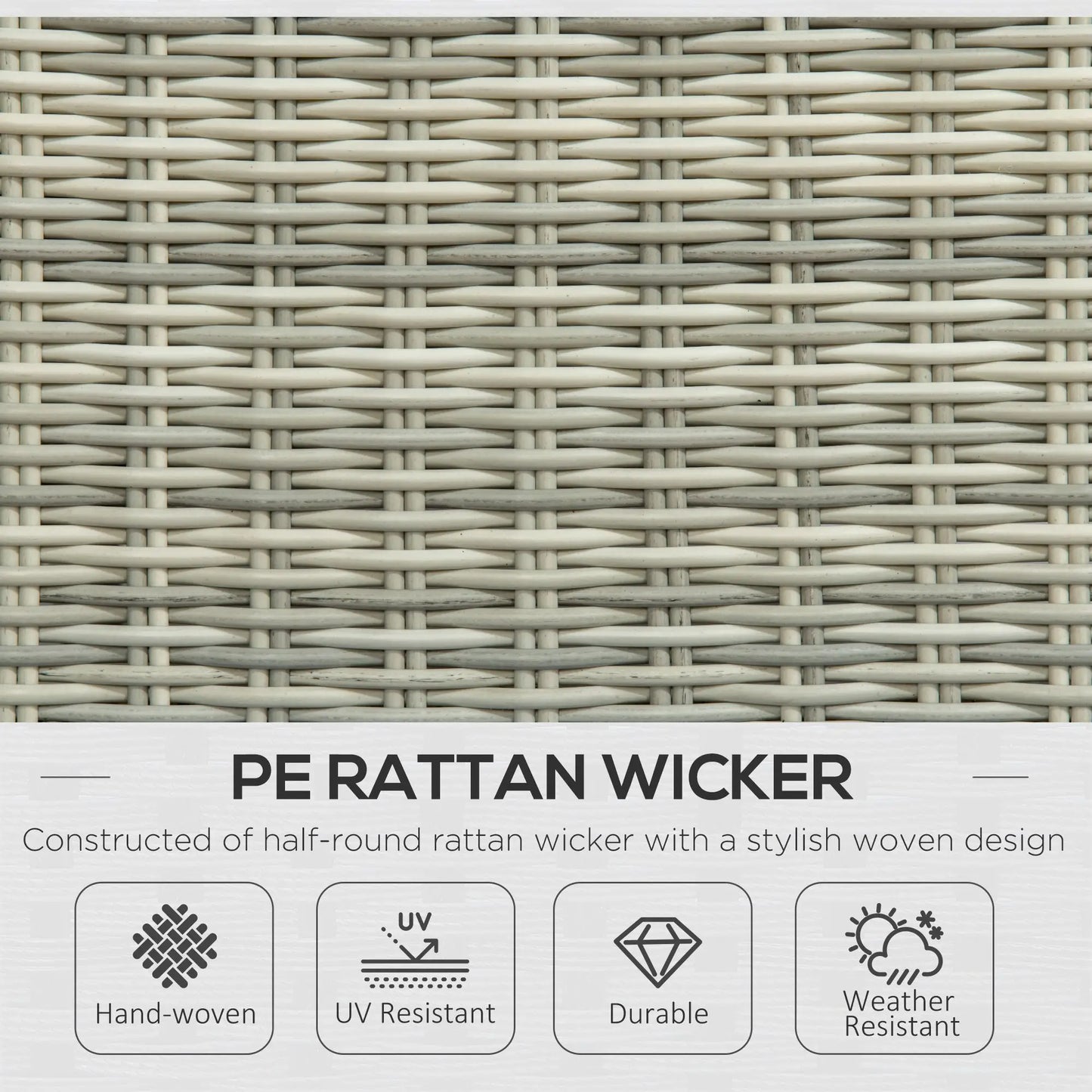 Outsunny 5 Pieces Rattan Bistro Set with Adjustable Back, Reclining Wicker Balcony Furniture with Cushions, Glass Top Coffee Table and Footstools, Outdoor Table and Chairs, Grey