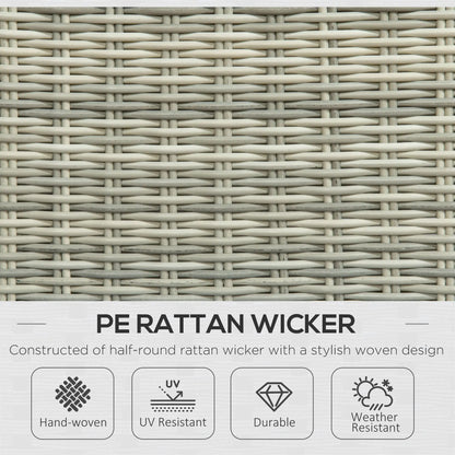 Outsunny 5 Pieces Rattan Bistro Set with Adjustable Back, Reclining Wicker Balcony Furniture with Cushions, Glass Top Coffee Table and Footstools, Outdoor Table and Chairs, Grey