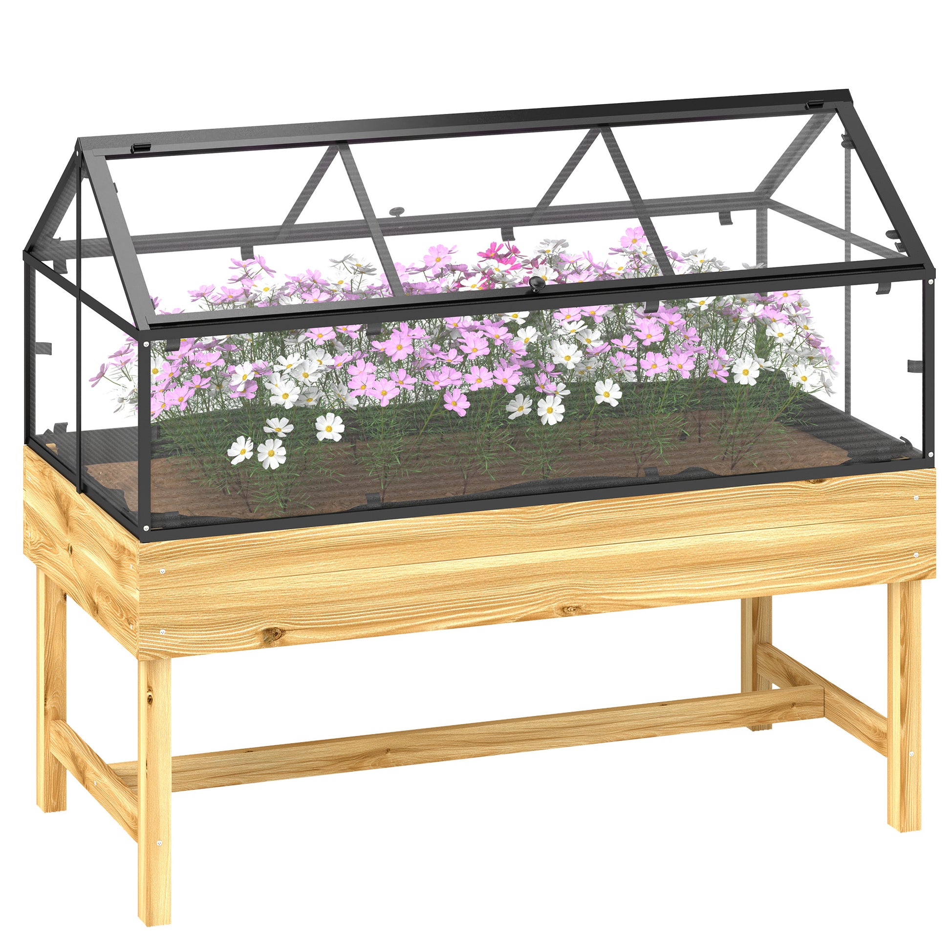 Outsunny 60 x 120cm Raised Garden Bed with Cold Frame Greenhouse Cover