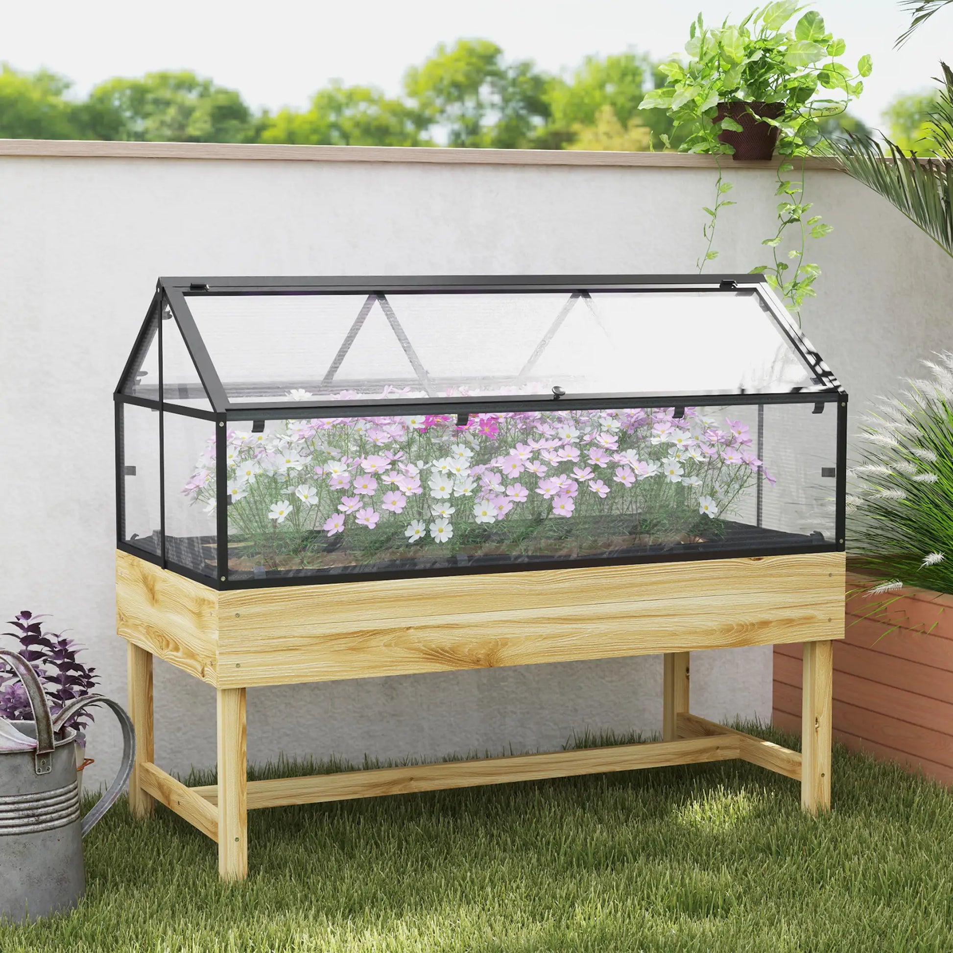 Outsunny 60 x 120cm Raised Garden Bed with Cold Frame Greenhouse Cover