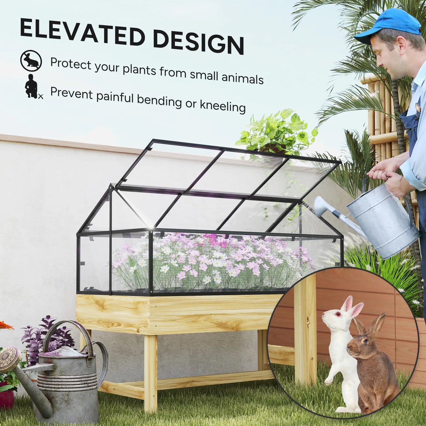 Outsunny 60 x 120cm Raised Garden Bed with Cold Frame Greenhouse Cover