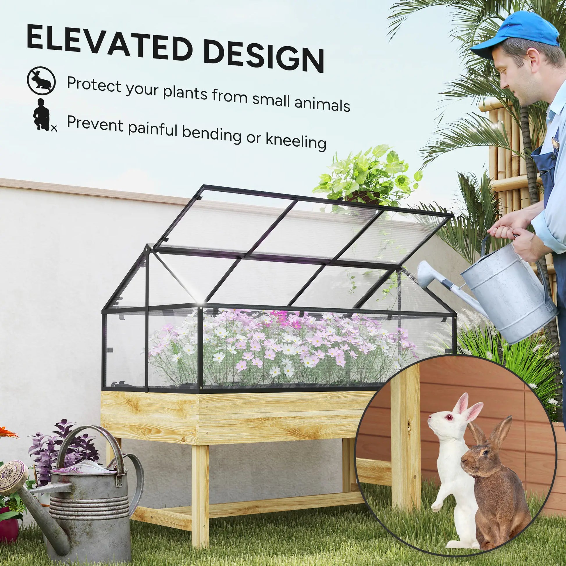 Outsunny 60 x 120cm Raised Garden Bed with Cold Frame Greenhouse Cover
