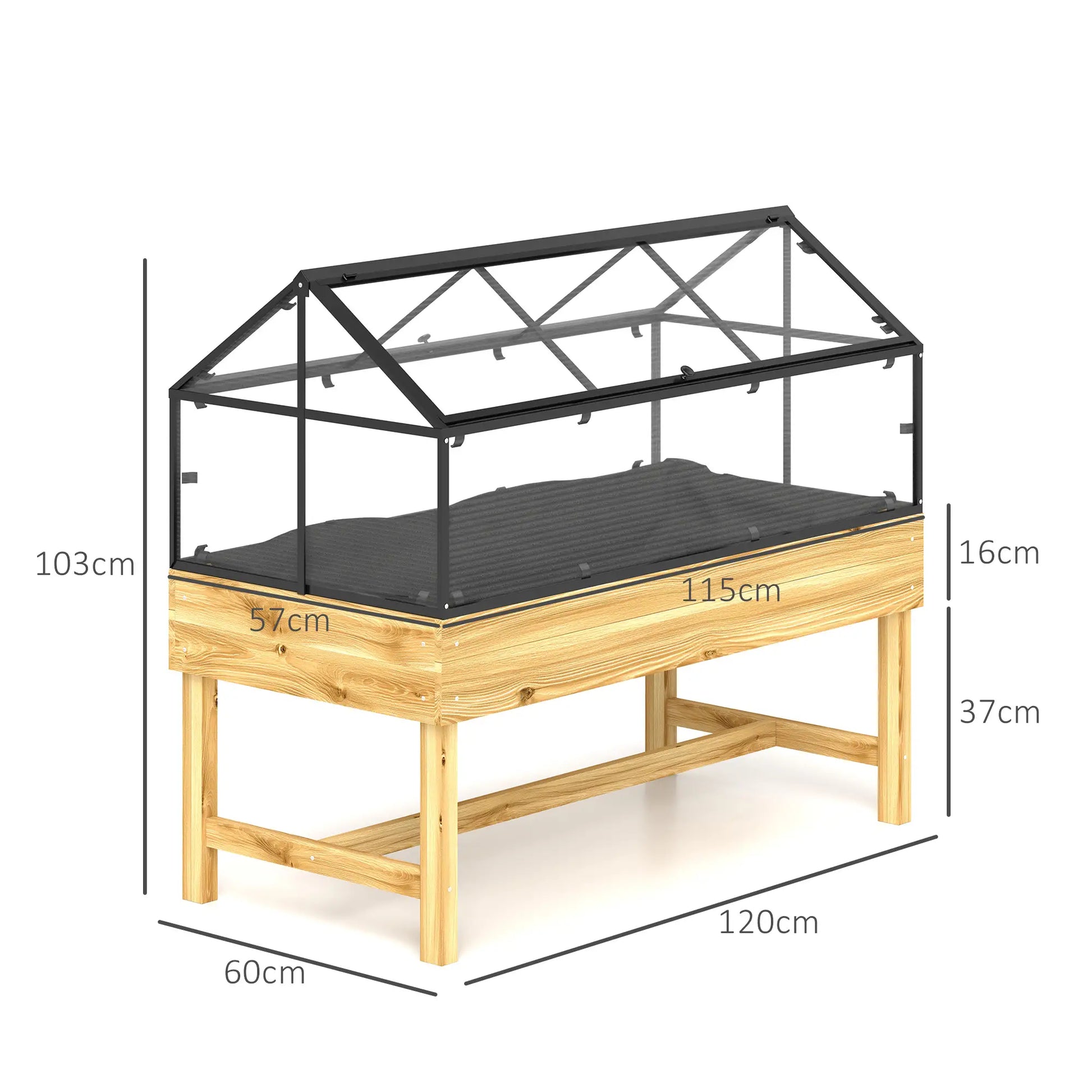 Outsunny 60 x 120cm Raised Garden Bed with Cold Frame Greenhouse Cover