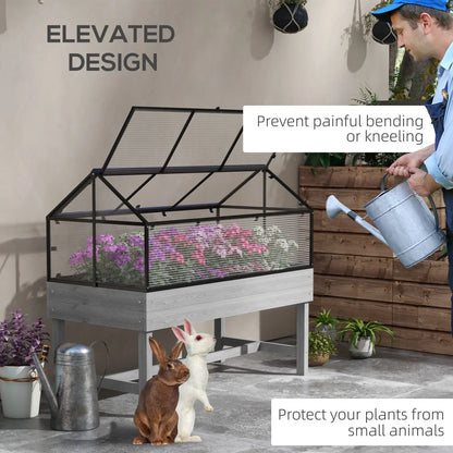 Outsunny 60 x 120cm Raised Garden Bed with Cold Frame Greenhouse Cover – Grey
