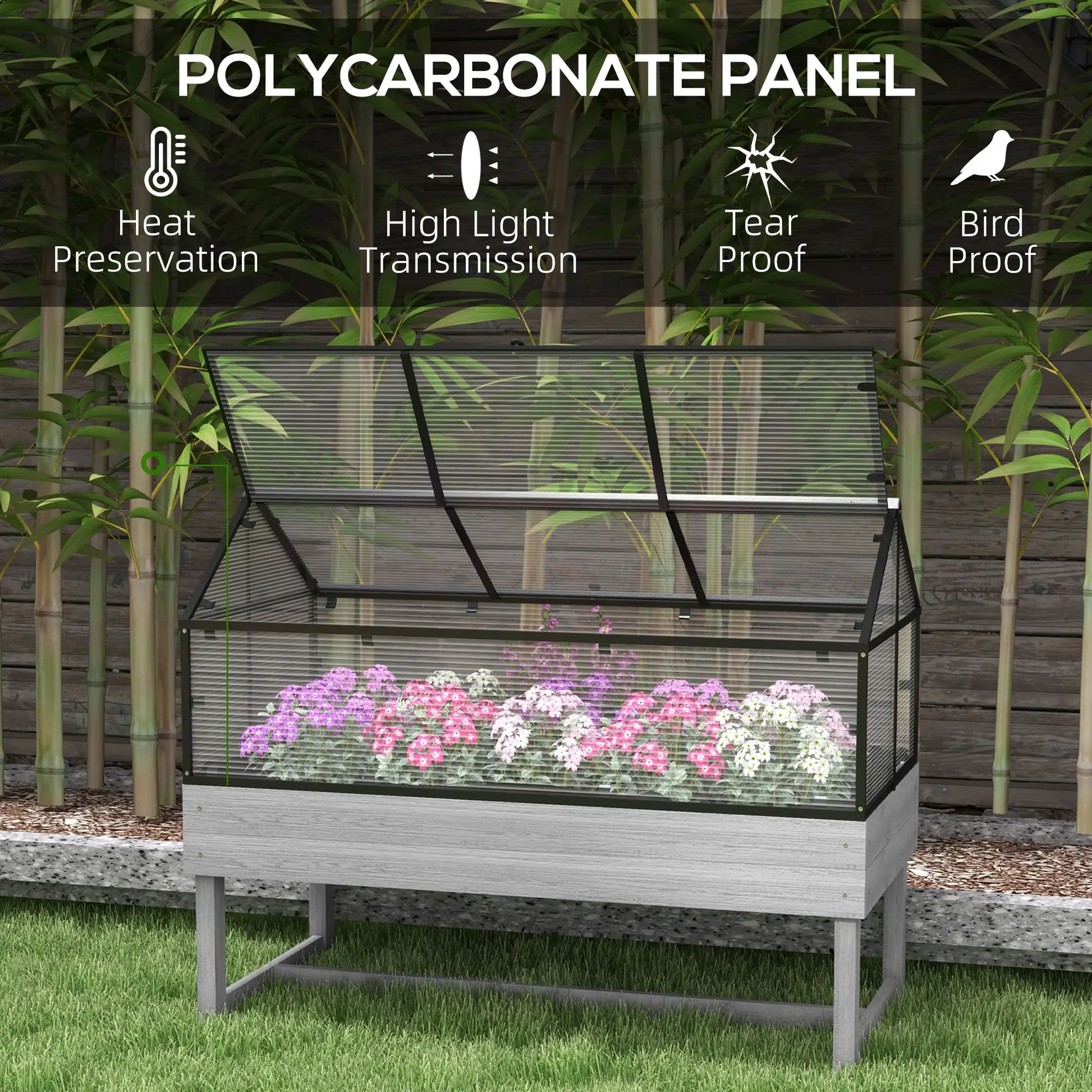 Outsunny 60 x 120cm Raised Garden Bed with Cold Frame Greenhouse Cover – Grey