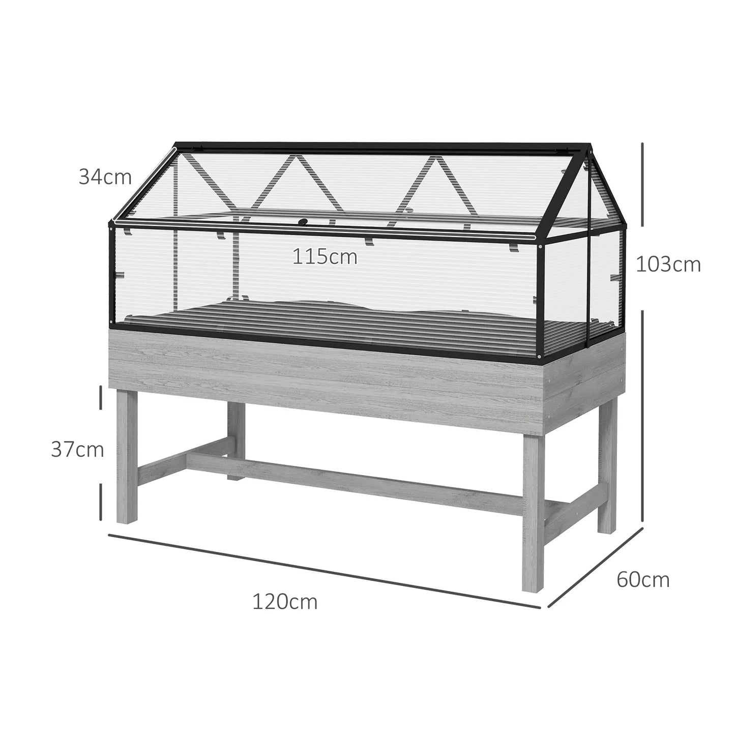 Outsunny 60 x 120cm Raised Garden Bed with Cold Frame Greenhouse Cover – Grey