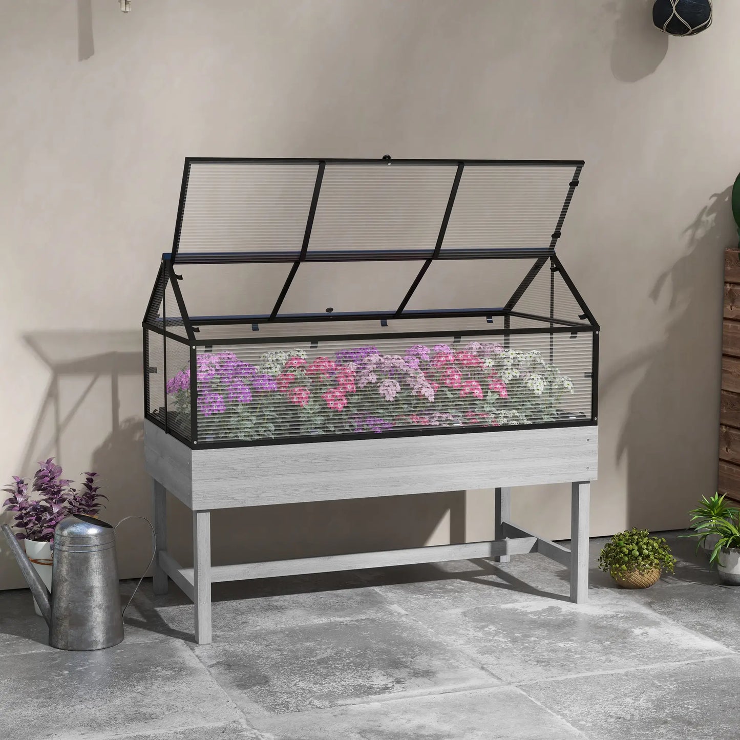 Outsunny 60 x 120cm Raised Garden Bed with Cold Frame Greenhouse Cover – Grey
