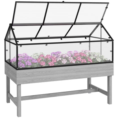 Outsunny 60 x 120cm Raised Garden Bed with Cold Frame Greenhouse Cover – Grey