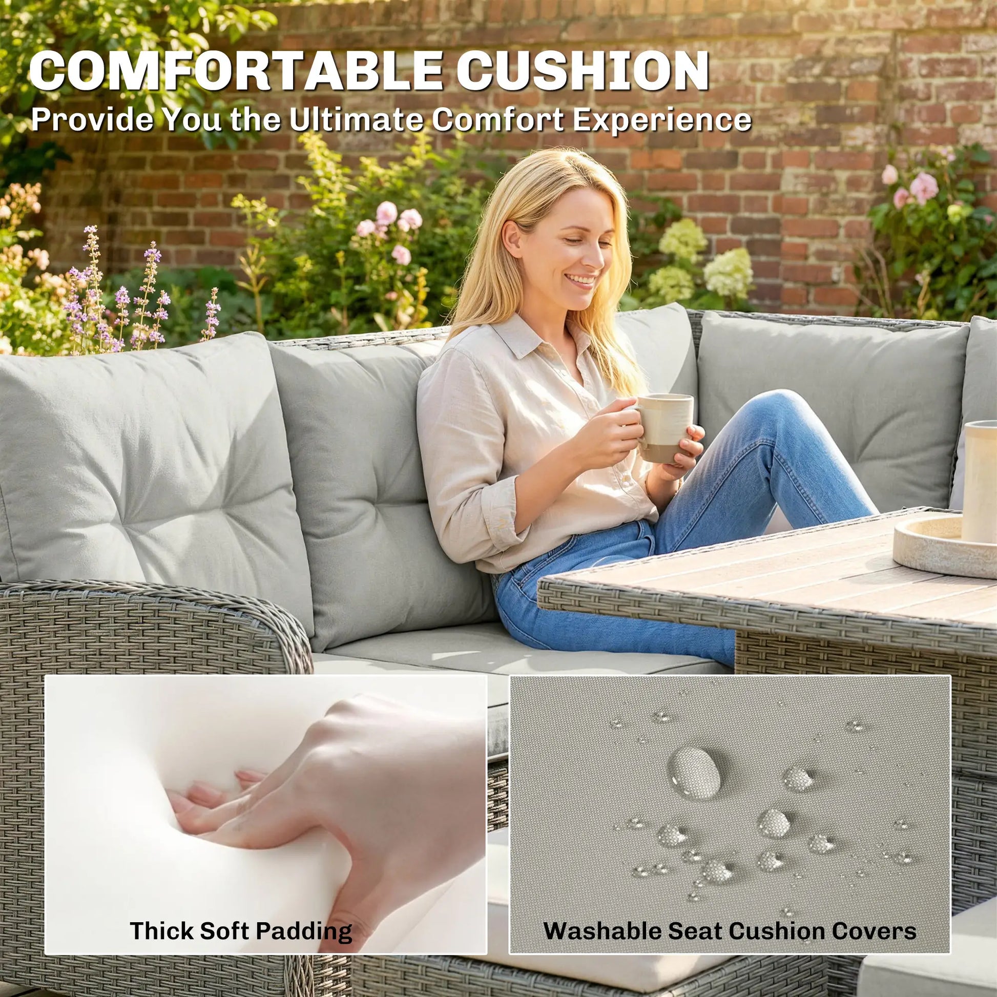 Outsunny 6 Pieces Outdoor PE Rattan Garden Furniture, Patio Wicker Sectional Conversation Corner Sofa