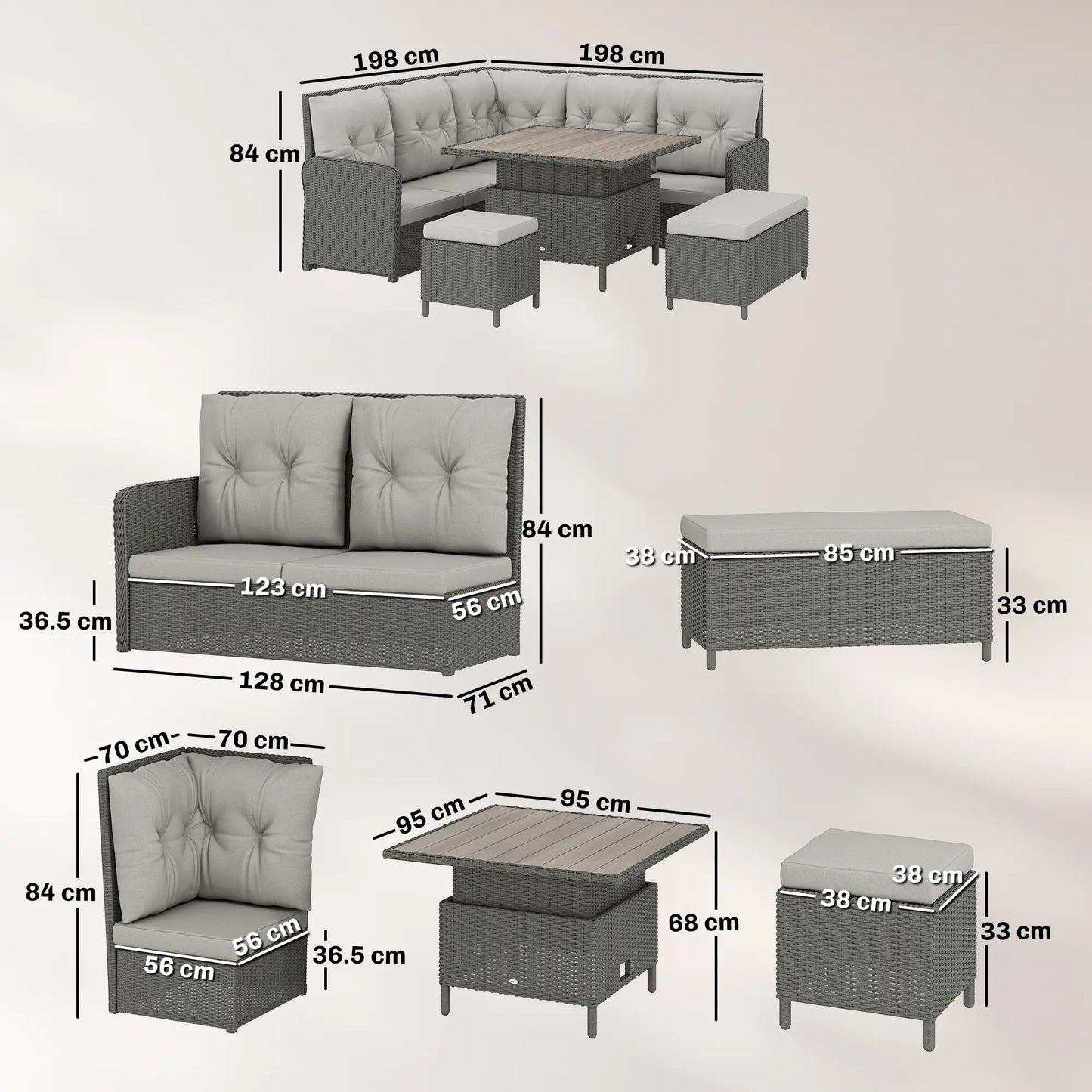 Outsunny 6 Pieces Outdoor PE Rattan Garden Furniture, Patio Wicker Sectional Conversation Corner Sofa