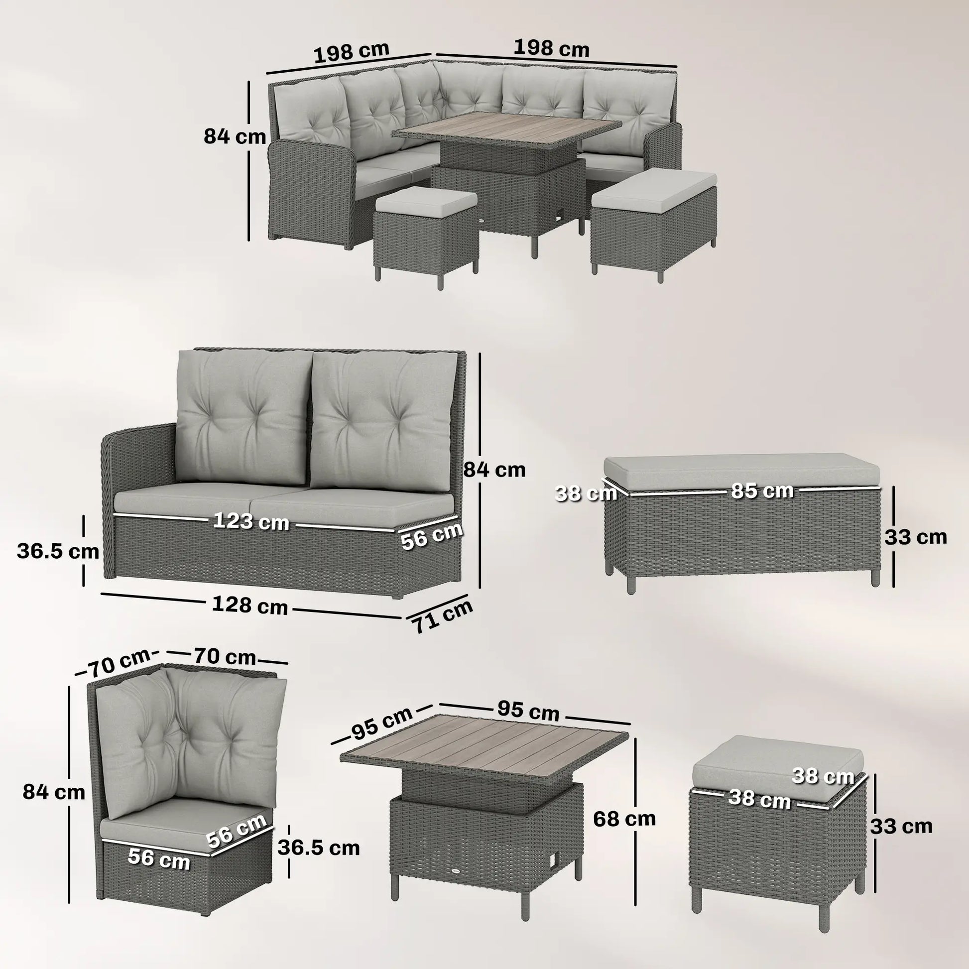 Outsunny 6 Pieces Outdoor PE Rattan Garden Furniture, Patio Wicker Sectional Conversation Corner Sofa