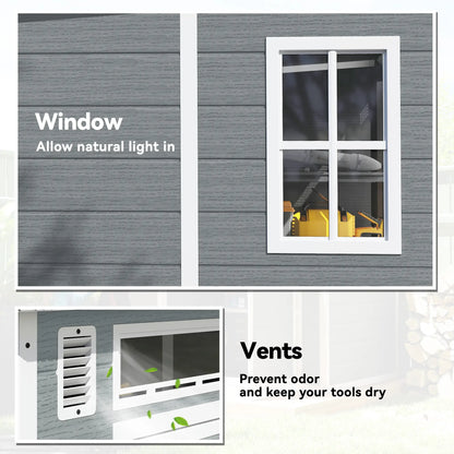 Outsunny 6 x 6 ft Plastic Garden Shed, Wood-Effect Outdoor Storage Shed with Floor, Windows, Lockable Doors and Vents, Grey