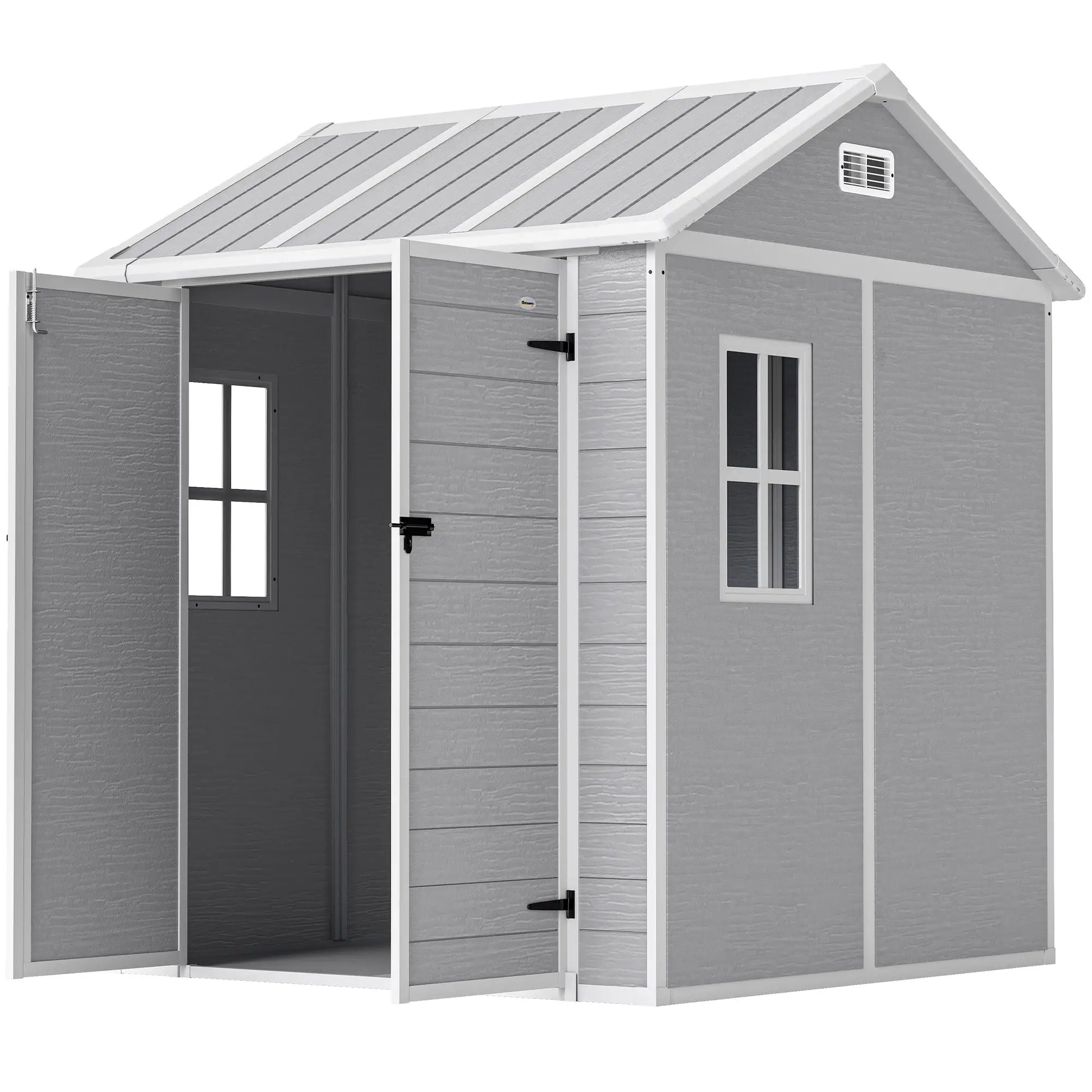 Outsunny 6 x 6ft Resin Garden Shed with Floor, Window, Vents & Lockable Doors – Grey