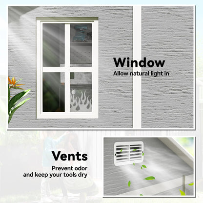 Outsunny 6 x 6ft Resin Garden Shed with Floor, Window, Vents & Lockable Doors – Grey