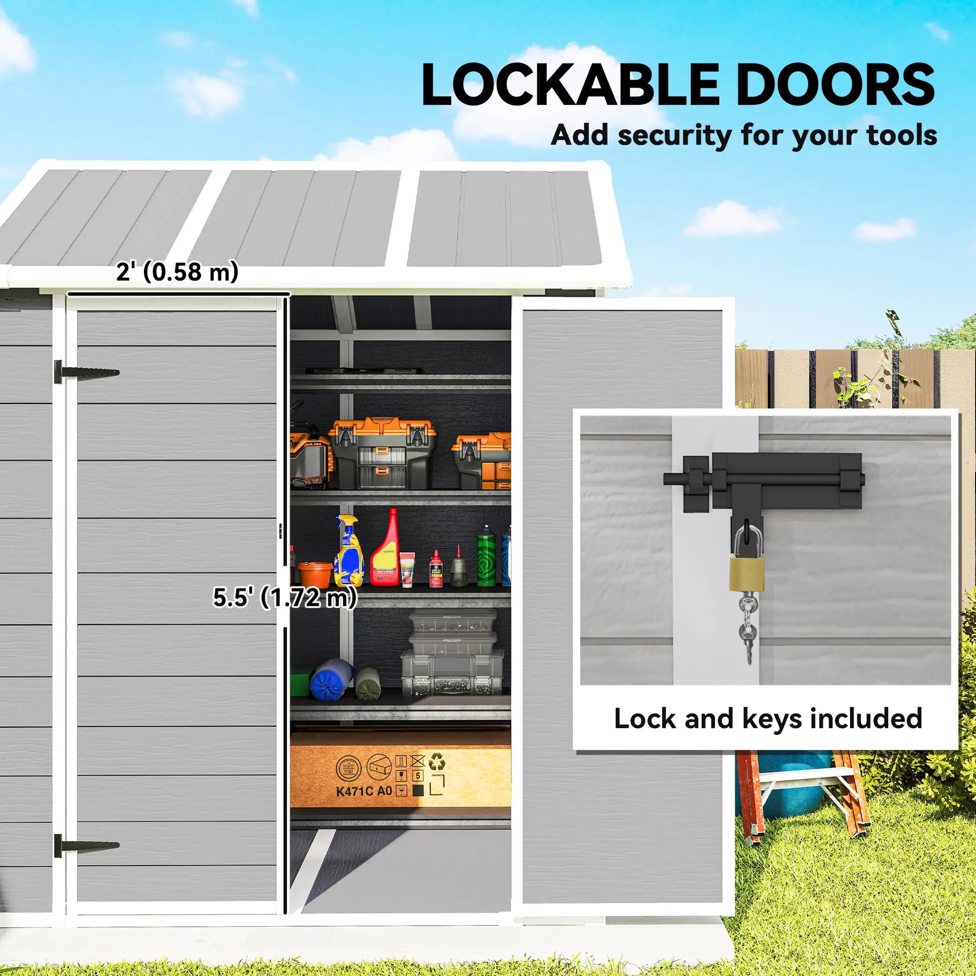 Outsunny 6 x 6ft Resin Garden Shed with Floor, Window, Vents & Lockable Doors – Grey