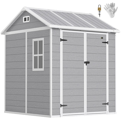 Outsunny 6 x 6ft Resin Garden Shed with Floor, Window, Vents & Lockable Doors – Grey
