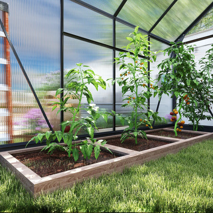 Outsunny 6 x 8ft Polycarbonate Greenhouse, Large Walk in Green House with Slide Door and Window, Garden Plants Grow House with Aluminium Frame and Foundation, Grey