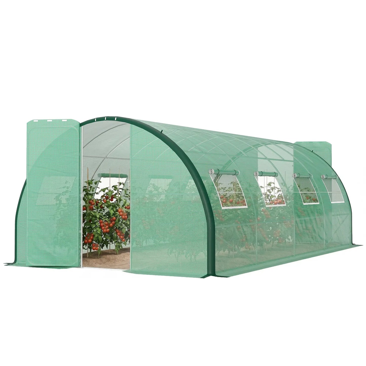 Outsunny 6x3m Walk-In Polytunnel Greenhouse with Dual Hinged Doors, Green