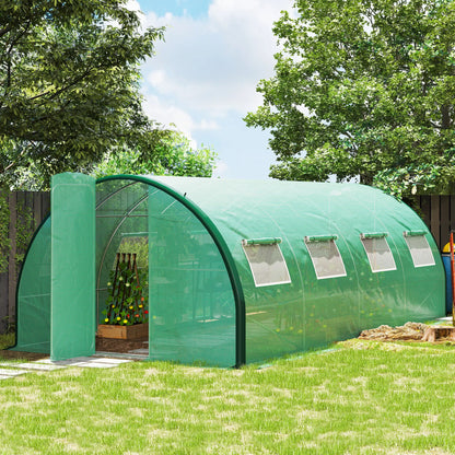 Outsunny 6x3m Walk-In Polytunnel Greenhouse with Dual Hinged Doors, Green