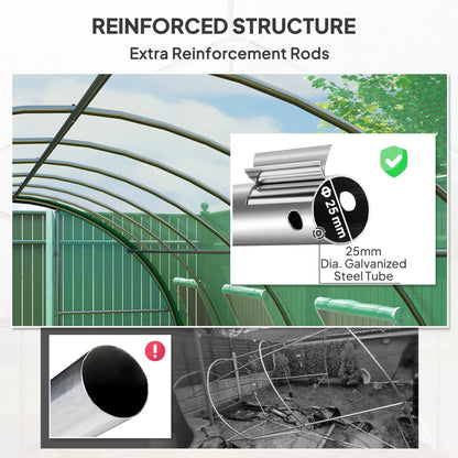 Outsunny 6x3m Walk-In Polytunnel Greenhouse with Dual Hinged Doors, Green
