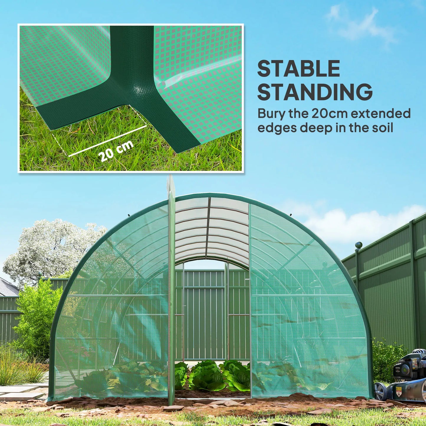 Outsunny 6x3m Walk-In Polytunnel Greenhouse with Dual Hinged Doors, Green